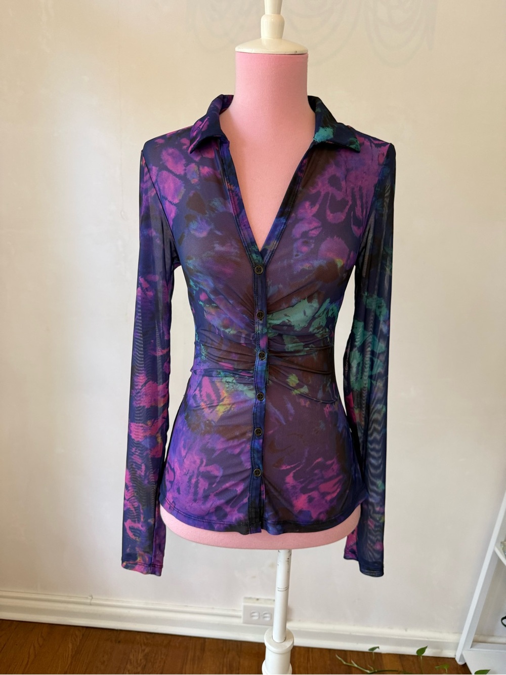 Y2K French Connection Sheer, rave, disco shirt